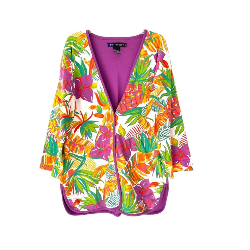 IB Diffusion Vintage 1992 Overside Cardigan Fruit Tropical Purple Jacket medium
